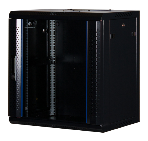 Rockstable 12U 19" Rack mural en verre trempé noir