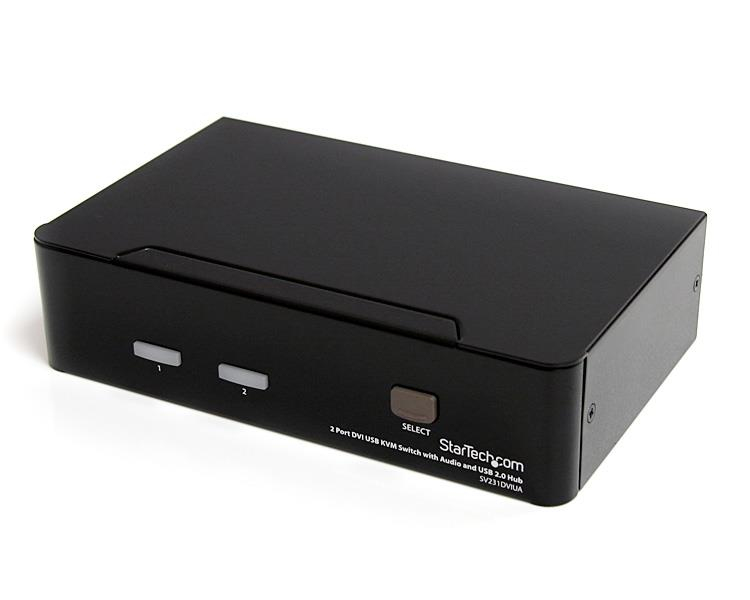 StarTech 2 Port DVI USB KVM Switch with Audio and USB 2.0 Hub - 1920 x 1200 pixels - Black - SV231DVIUA
