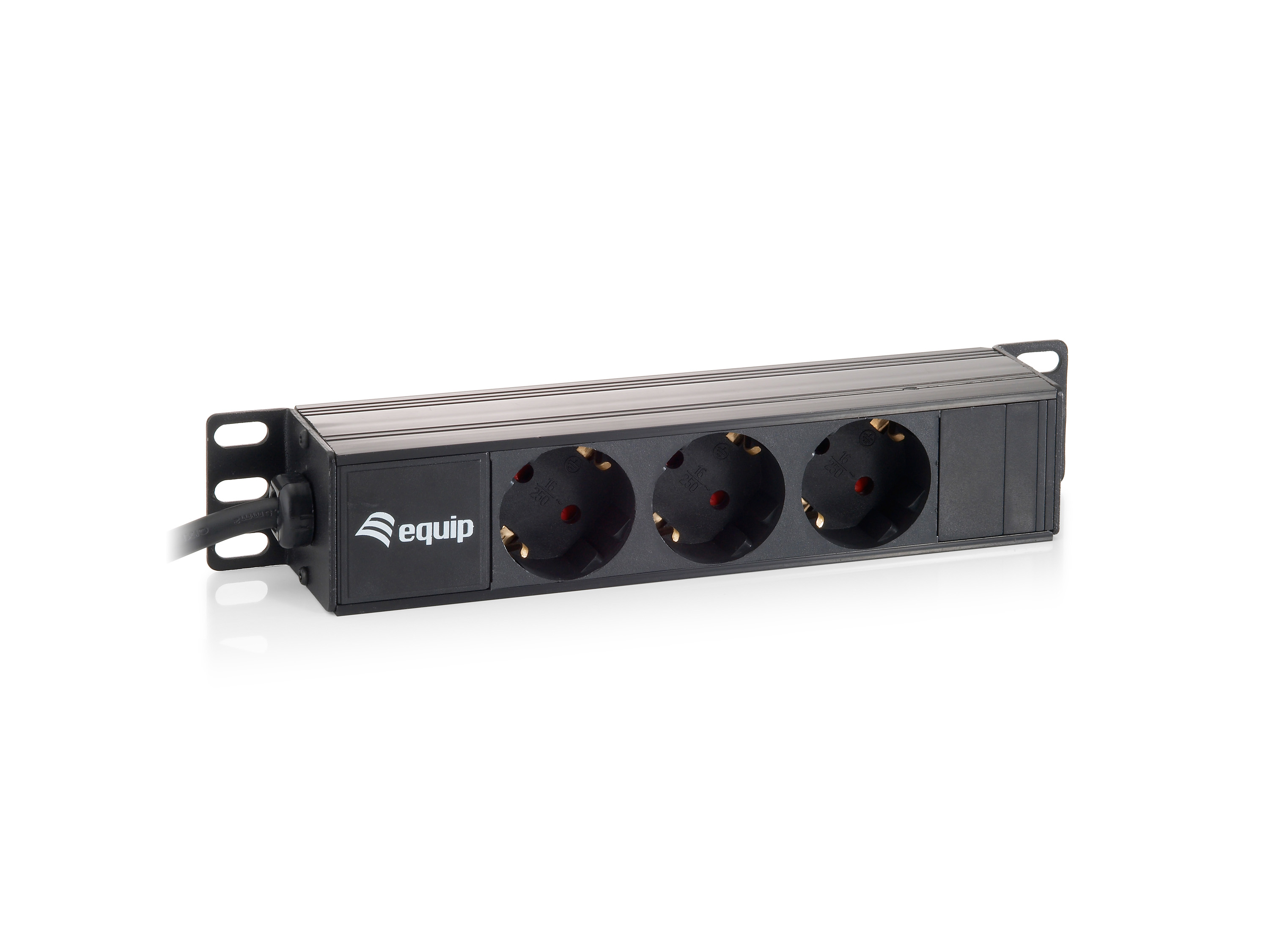 Bloc de distribution d'alimentation allemand Equip 3 prises - 10" - 1U - Plastique - Noir - 3 prises CA - 1,5 m - 250 V