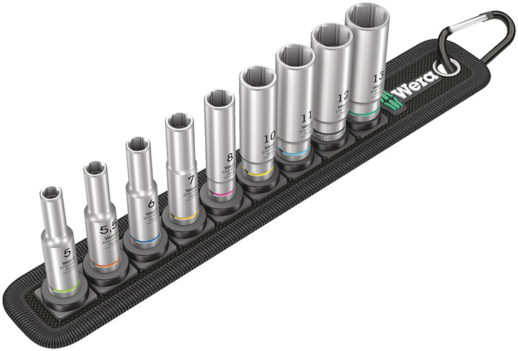 Wera 05004525001 - Jeu de douilles - 1/4" - Métrique - 9 têtes - 5, 5, 5, 6, 7, 8, 10, 11, 12, 13 mm - 5 cm