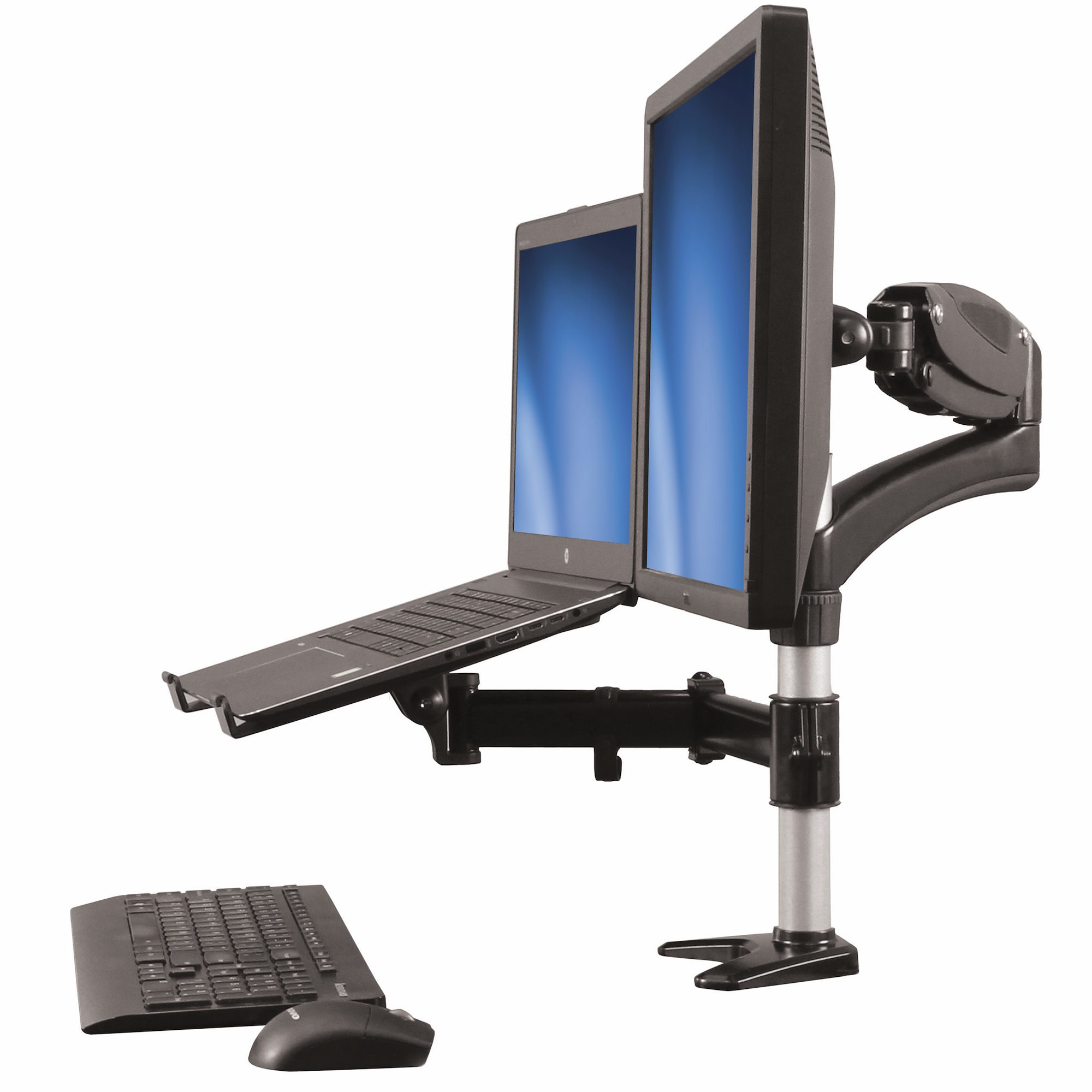 StarTech Single Monitor Arm - Laptop Stand - One-Touch Height Adjustment - Adjustable Arm (Mounting for Pole, Rubber Pad, Laptop Tray, Spring Arm, Swivel Arm, 4 Spacers, Clip for Cable Management, Screws, Key) for LCD Display/Notebook - Alum - ARMUNONB