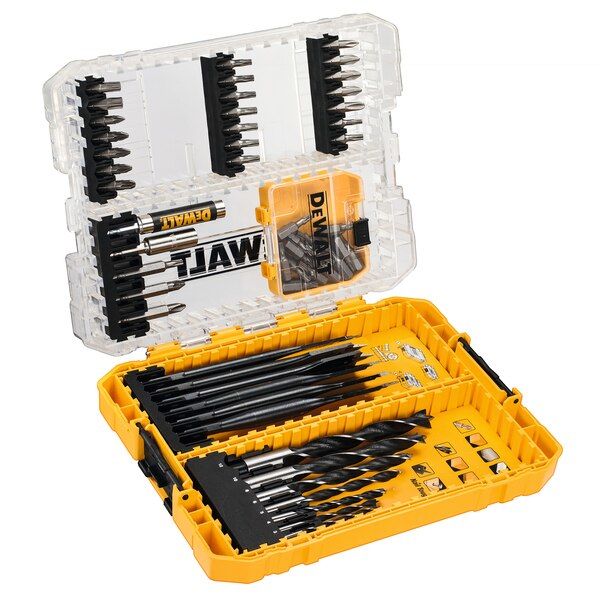 DEWALT DT70758-QZ - Perceuse - Jeu de forets - Bois - 6,4 mm - 57 pièce(s) - Forets à bois à pointe brad : 3 mm - 4 mm - 5 mm - 6 mm - 8 mm - 10 mm - 12 mm Forets à bois plats : 12 mm x 12 mm