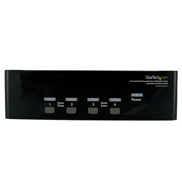 StarTech 4 Port DVI VGA Dual Monitor KVM Switch USB with Audio & USB 2.0 Hub - 1920 x 1200 pixels - 18 W - Black - SV431DDVDUA