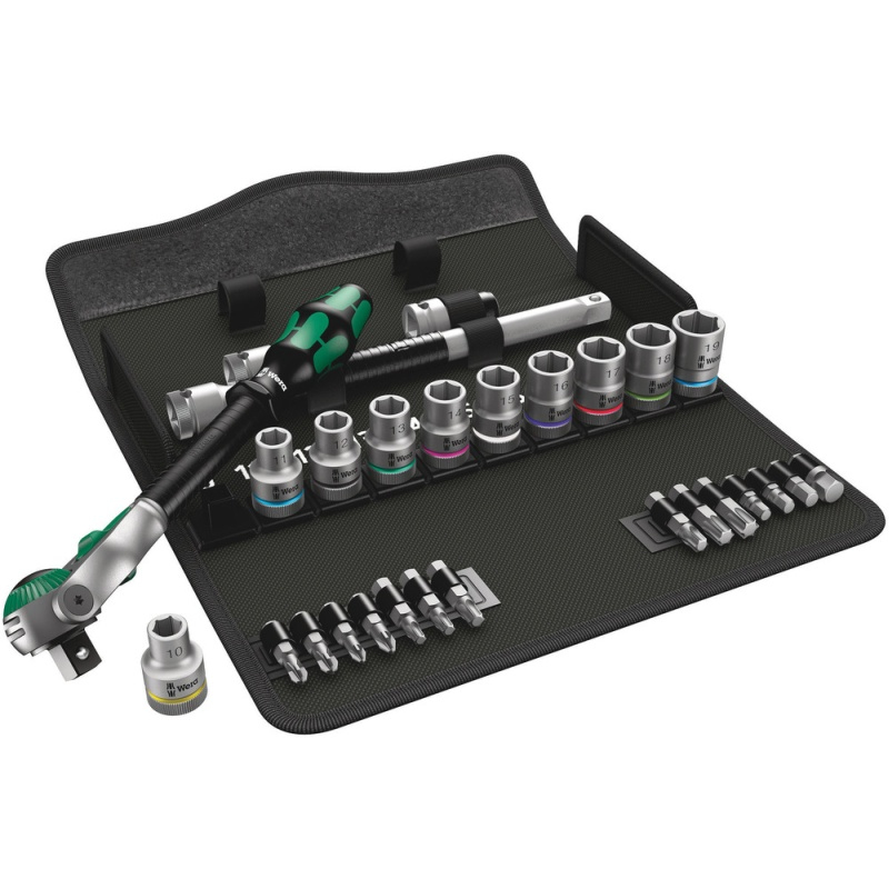 Wera 8100 SC 6 - Jeu de clés à douille - Noir, Chrome, Vert - CE - Manche à cliquet - 1 pièce(s) - 10, 11, 12, 13, 14, 15, 16, 17, 18, 19 mm