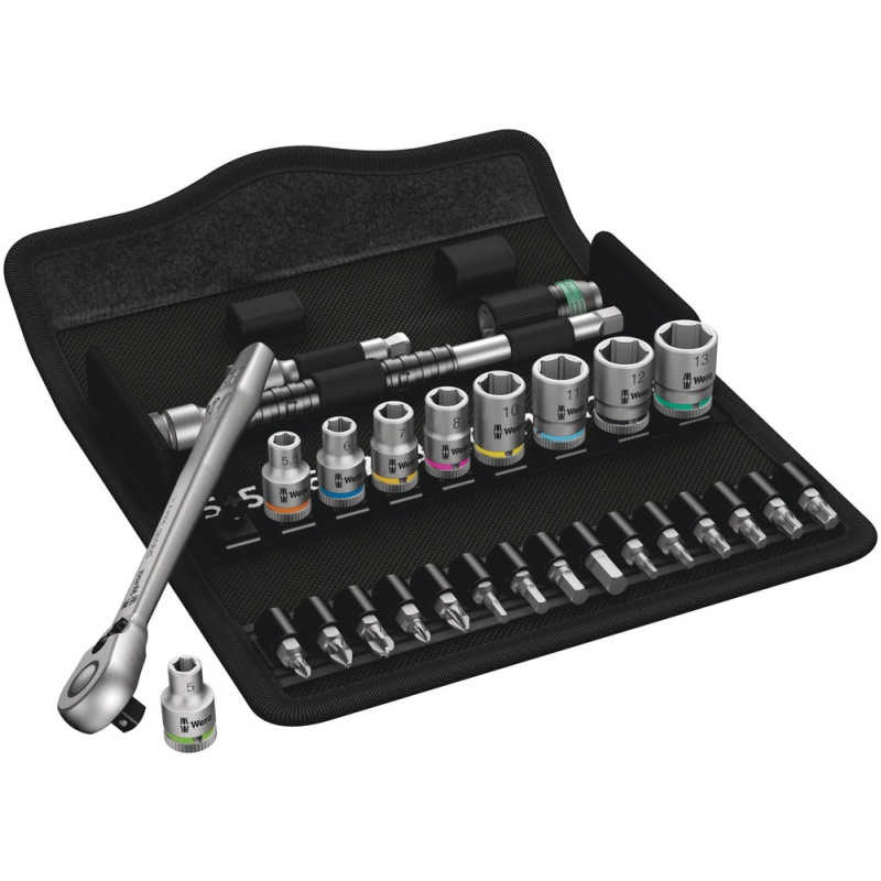 Wera 8100 SA 8 - Jeu de clés à douille - 28 pièces. - Noir, chrome - CE - Poignée à cliquet - 2 pcs.