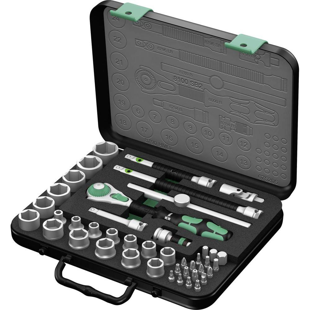 Wera 05003594001 - Jeu de clés à douille - 43 pièces. - Noir, Chrome, Vert - CE - Poignée à cliquet - 3/8"