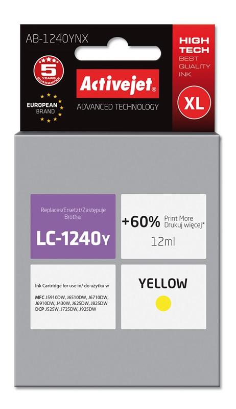 Activejet AB-1240YNX ink cartridge yellow 12 ml replaces Brother LC1240Bk