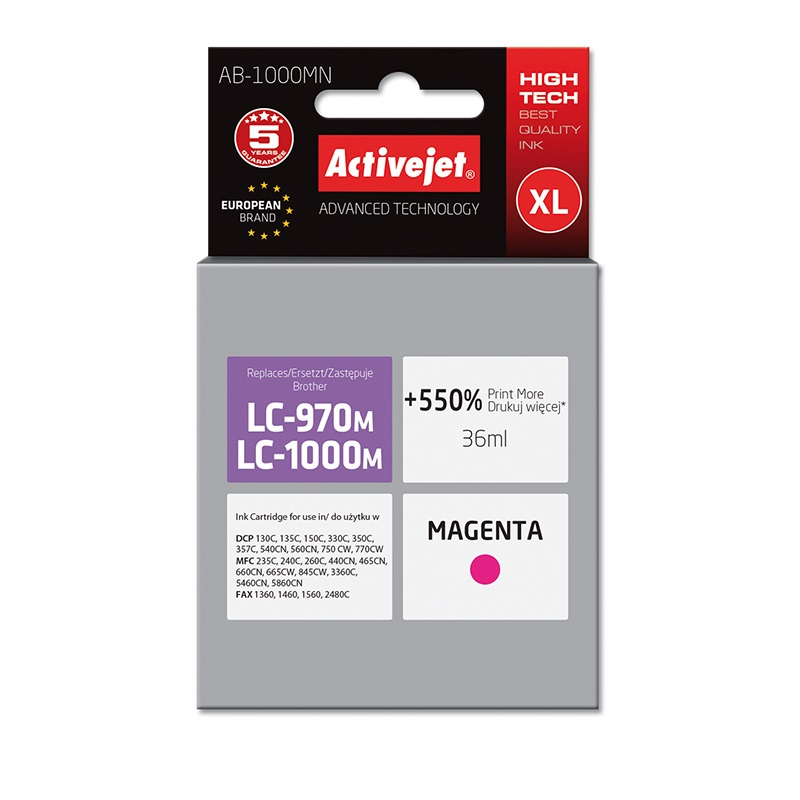 Activejet AB-1000MN ink cartridge magenta 36 ml replaces Brother LC1000