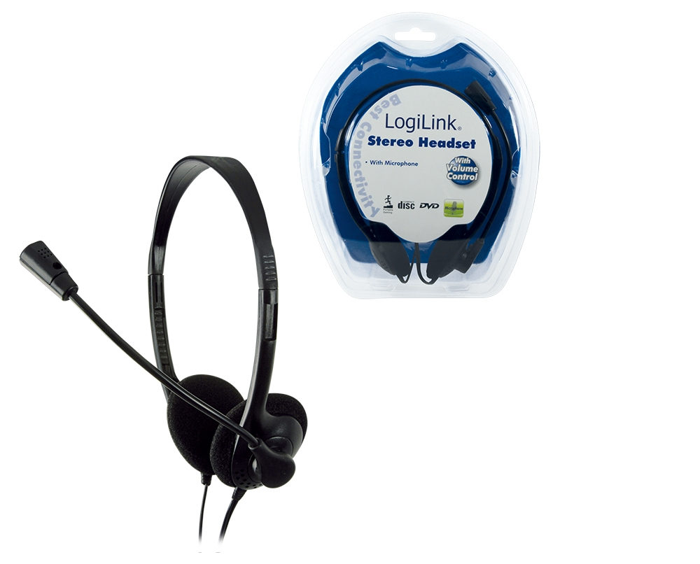 LogiLink Black Stereo Headset with Mic 1.8m