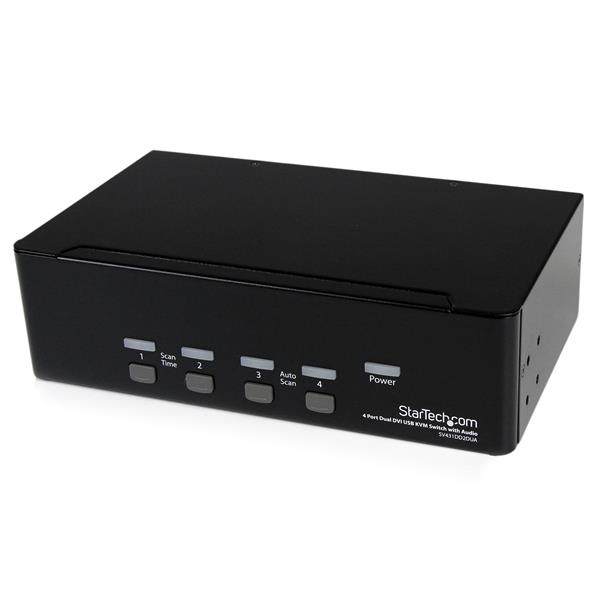 StarTech 4 Port Dual DVI USB KVM Switch with Audio & USB 2.0 Hub - 2048 x 1536 pixels - Black - SV431DD2DUA