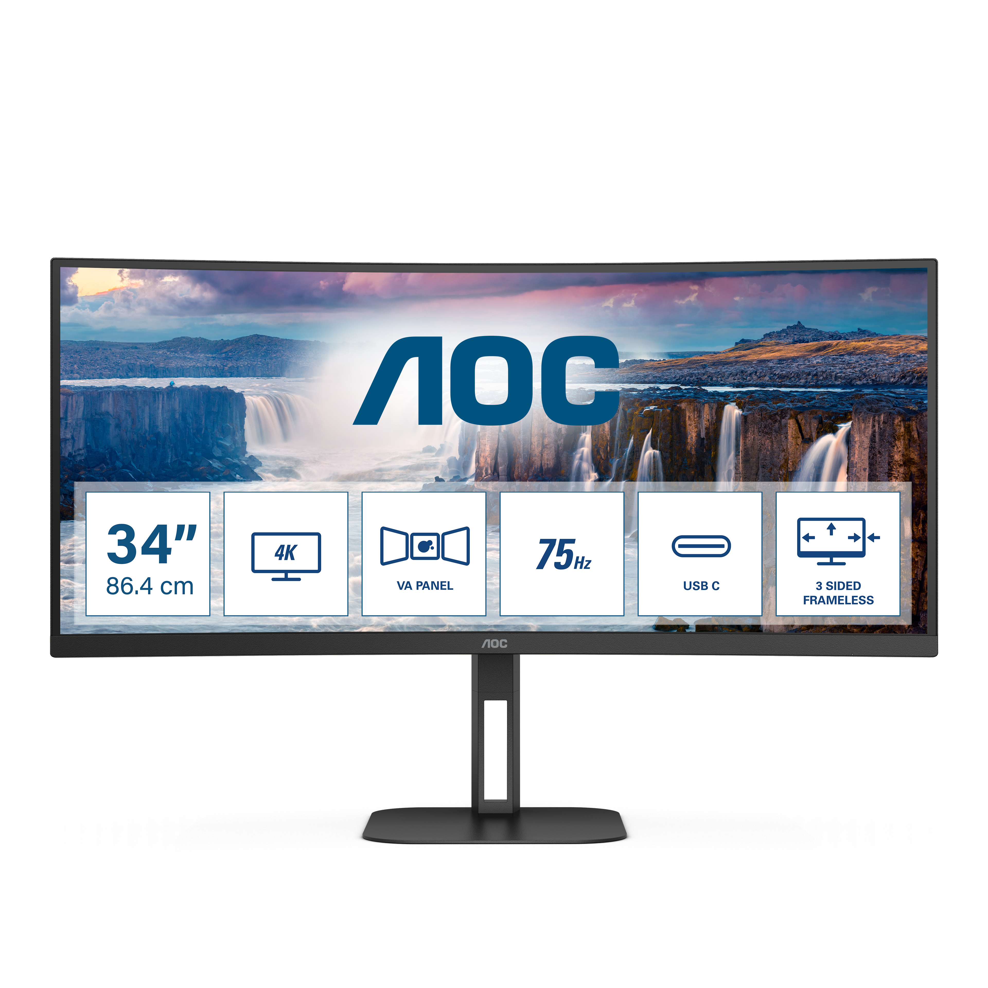 Moniteur LED QHD ultra-large AOC V5 CU34V5C/BK 34"