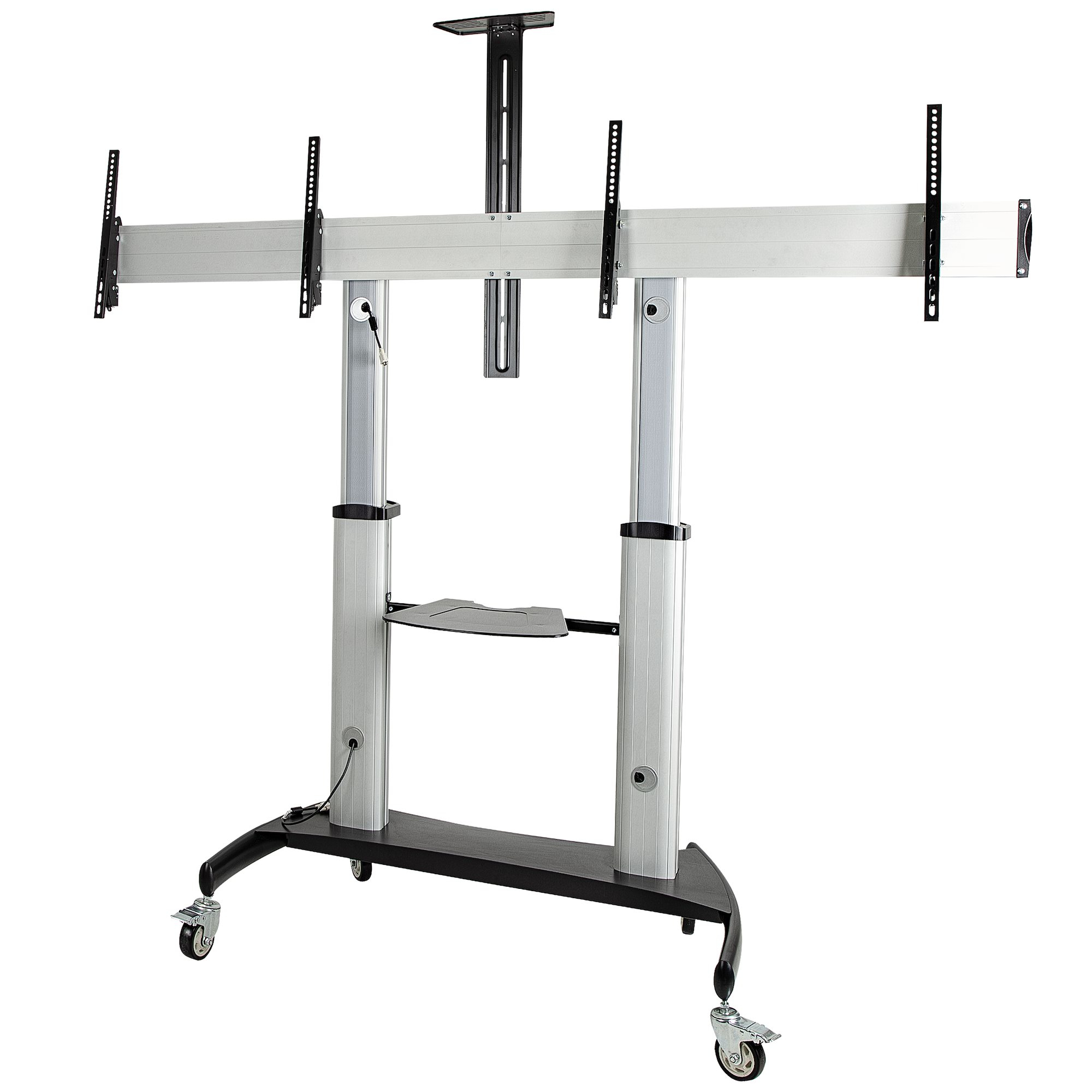 StarTech Dual TV Cart for 37-60in VESA TVs up to 110lb/50kg each - Height Adjustable TV Mount - Mobile Display Cart w/ Equipment Shelves - Rolling TV Cart on Wheels - Rolling TV Stand - 94 cm (37") - 152.4 cm (60") - 200 x 200 mm - 600 x 400 mm - -10 - 5° - Black - STNDMTVDUO