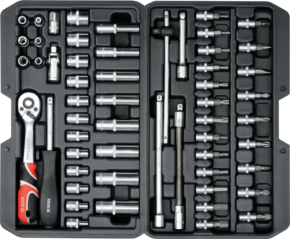 Yato YT-14501 Jeu de clés à douille - 56 pièces chrome vanadium, 1,85 kg
