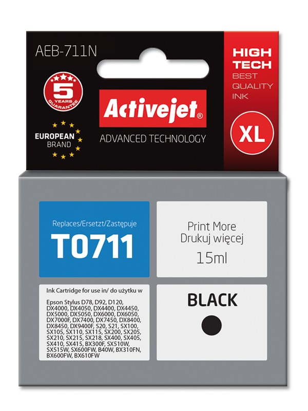 Activejet AEB-711N ink cartridge black 15 ml replaces Epson T0711