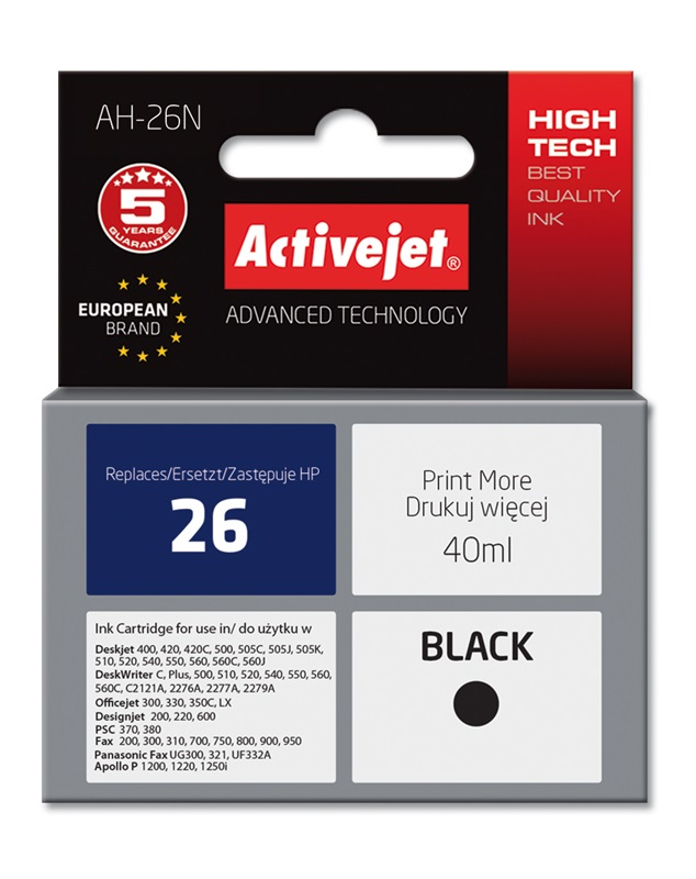 Activejet AH-26N ink cartridge black 40 ml replaces HP 26 51626A
