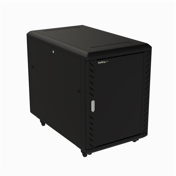 StarTech 15U 48.30cm (19") Server Rack Cabinet - 4 Post Adjustable Depth (6-32") Locking Knock Down Enclosure - Mobile w/Glass Door & Casters (RK1536BKF) - Cabinet - Network Cabinet - 4 Post - Floor Standing - Black - 15U - 48.3 cm (19") - RK1536BKF