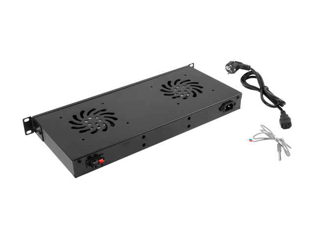AK-1502-B: 1U 2-Fan Panel, Black - AK-1502-B