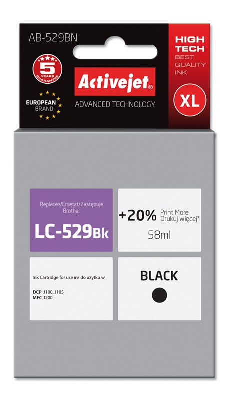 Activejet AB-529BN ink cartridge black 58 ml replaces Brother LC529Bk