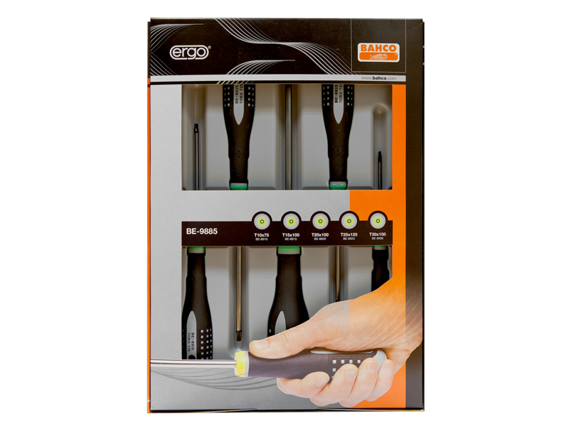 Bahco Ergo Jeu de tournevis d'atelier 5 pièces Torx pour un travail précis