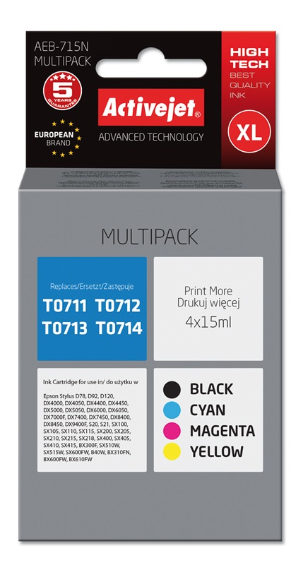 Cartouche d'encre Activejet AEB-715N lot de 4 remplace Epson T0715
