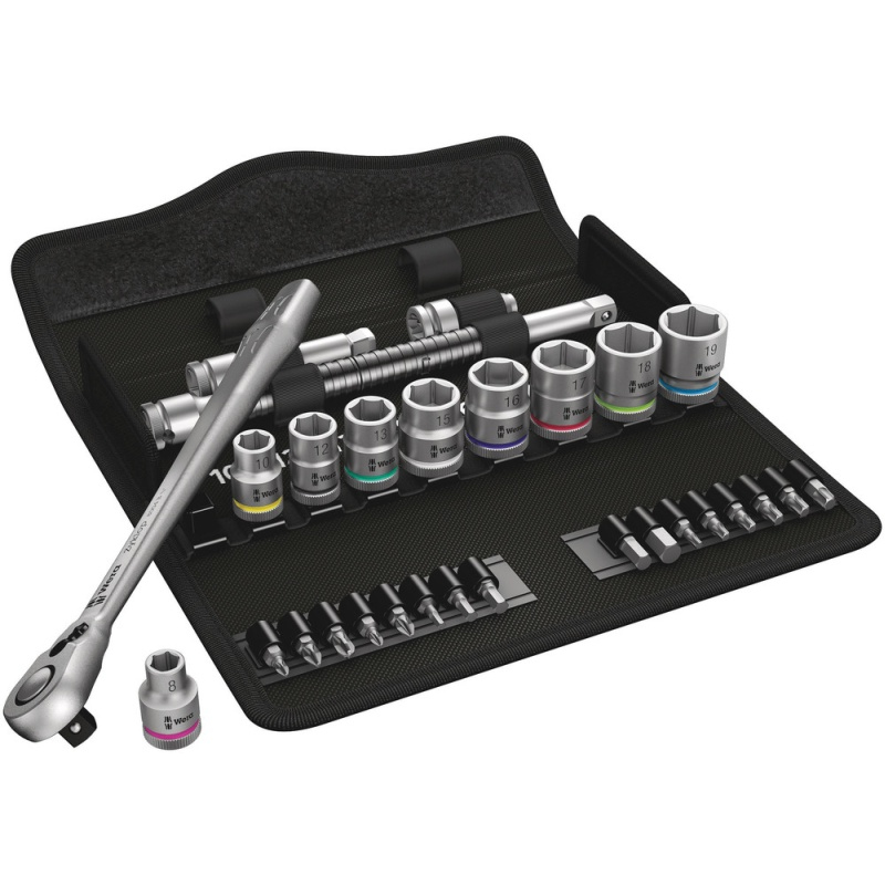 Wera 8100 SB 8 - Jeu de clés à douille - Noir, Chrome - CE - Manche à cliquet - 1 pièce(s) - 3/8"