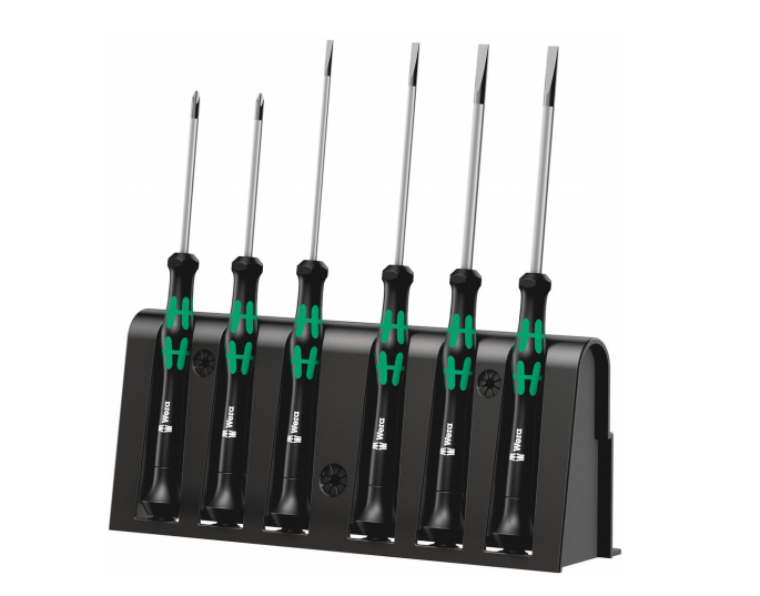Jeu de tournevis et support Wera 2035/6 A pour applications électroniques - 205 mm - 25 cm - 50 mm - 398 g - Noir/vert