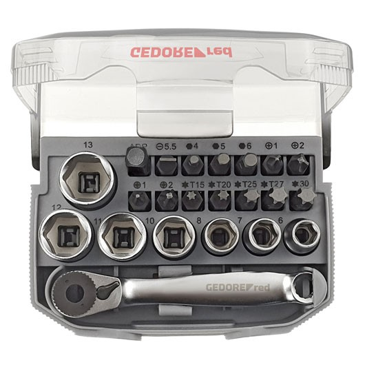 Jeu de douilles Gedore 1/4" SW6-13 mm, 23 pièces + embouts 3300026