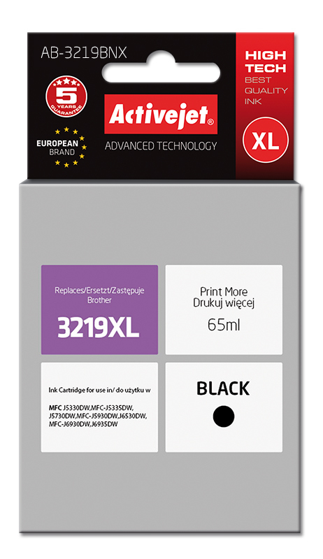 Cartouche d'encre Activejet AB-3219Bk noire 65 ml remplace Brother LC3219Bk