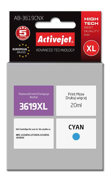 Cartouche d'encre Activejet AB-3619CNX cyan 20 ml remplace Brother LC3619CXL