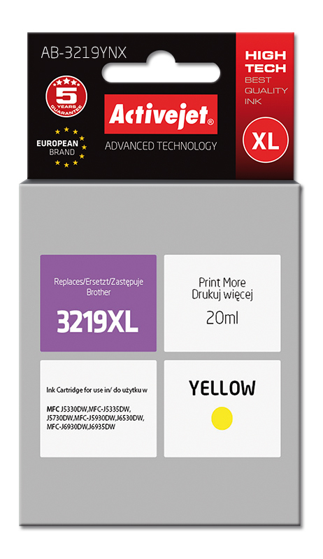 Cartouche d'encre Activejet AB-3219YNX jaune 20 ml remplace Brother LC3219YXL