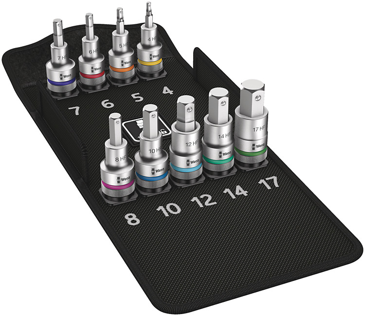 Wera 8740 C HF - Jeu de douilles - 1/2" - Métrique - 9 têtes - 4, 5, 6, 7, 8, 10, 12, 14, 17 mm