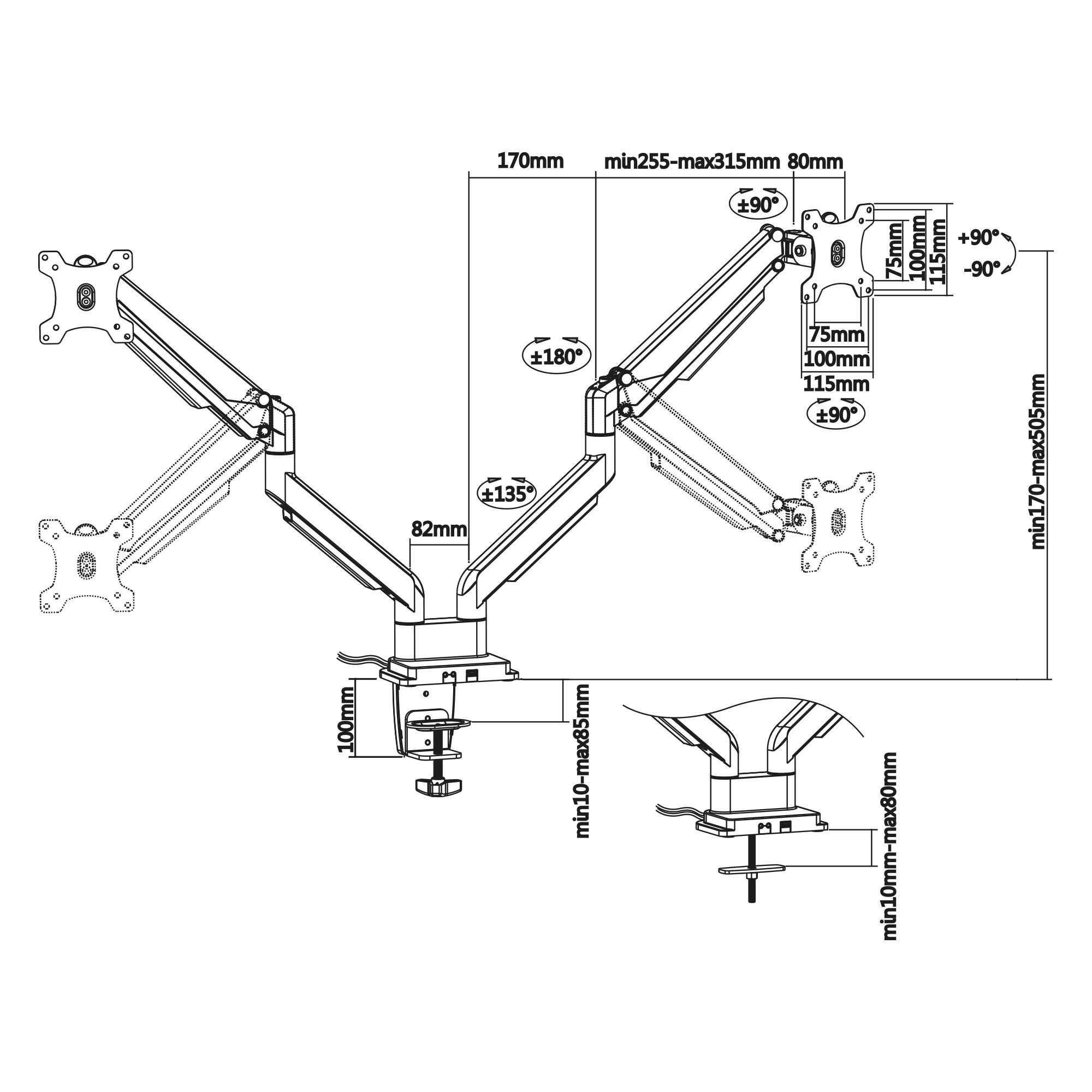 Support de bureau USB pour deux écrans InLine Argent