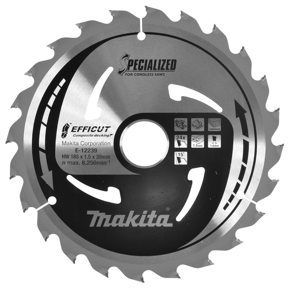 Makita E-12239 Lame de scie Plastique Bois 185mm 8250 RPM