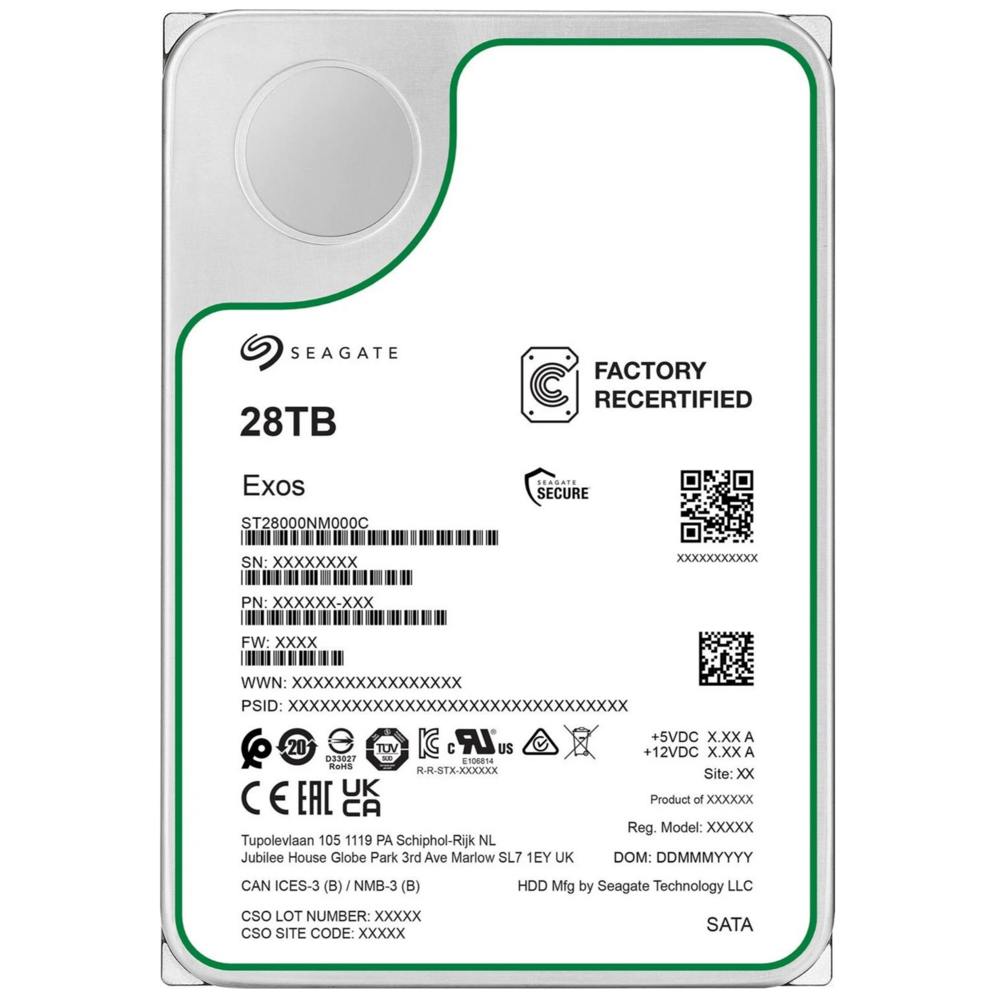 Seagate ST28000NM000C-REC. Hard Drive Exos Generalberholt SATA/s 3.5