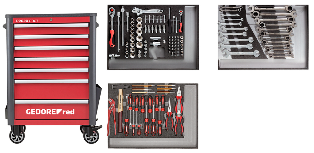 Gedore Red WINGMAN Tool Trolley Red Incl 129 Tools