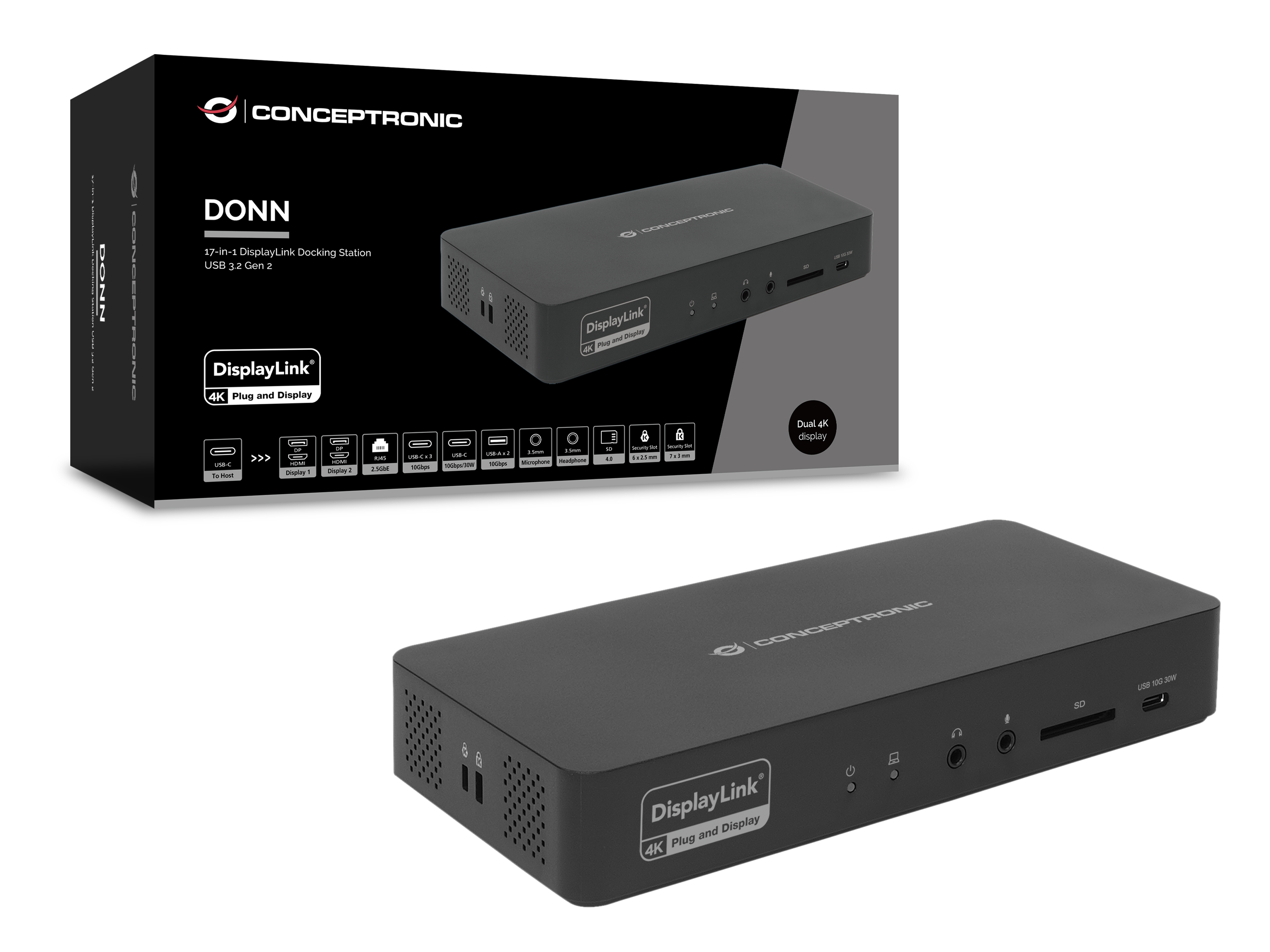 Conceptronic 17-1 Dock USB-C HDMI DP 4K/60Hz GbE