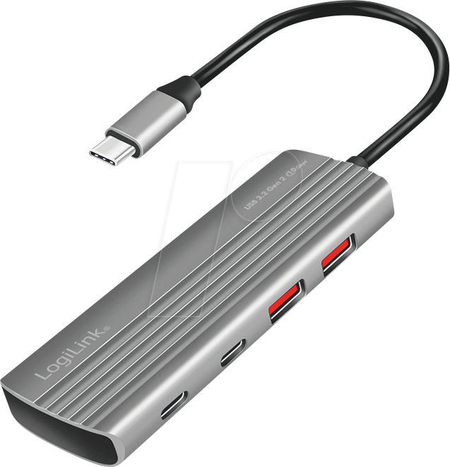 LogiLink USB 3.2 Gen2 Hub 4-Port PD Ultra-Slim 100W Grey