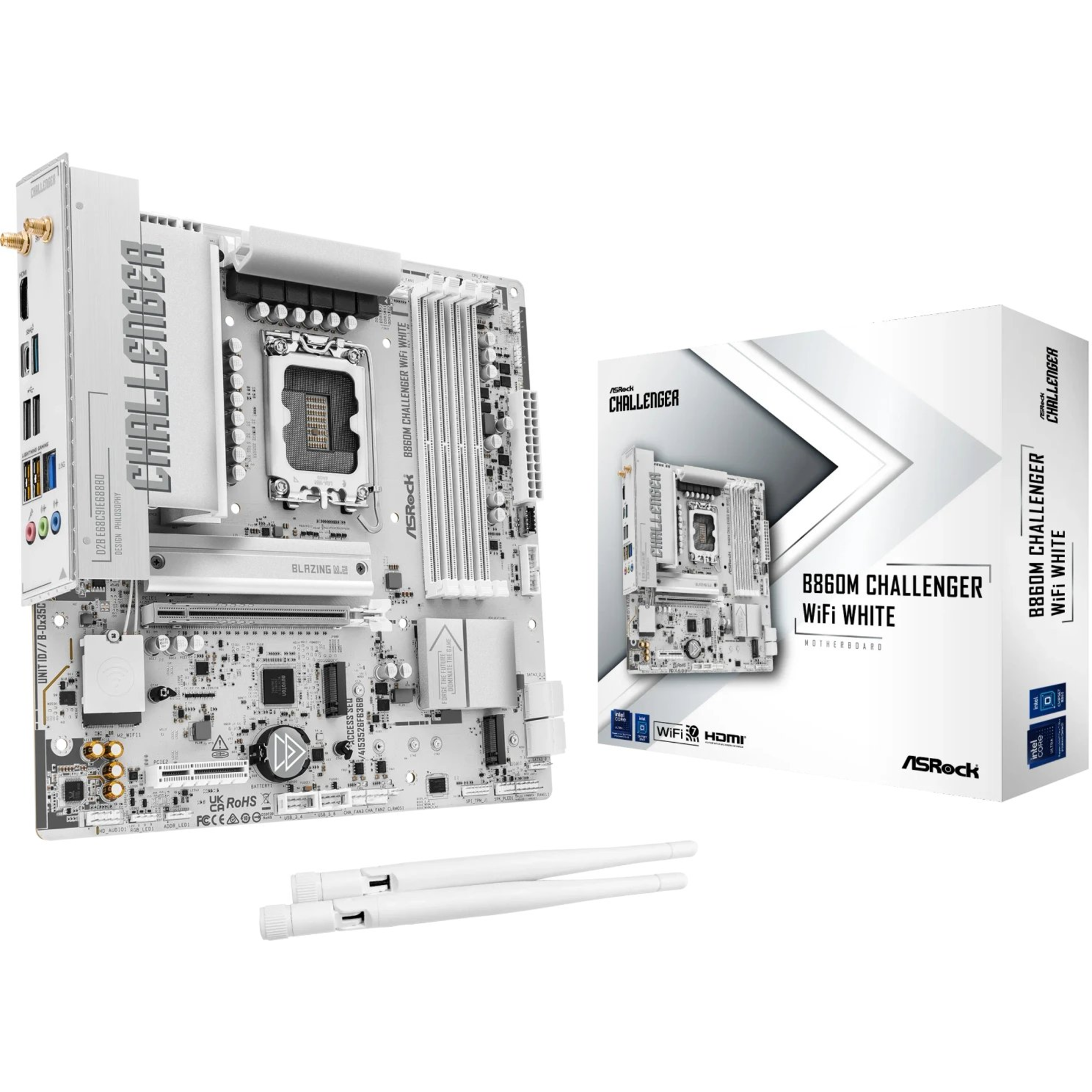 ASRock B860M Challenger WiFi White 1851 mATX HDMI/DP DDR5 - Motherboard - Intel Socket 1851 (Core Ultra 100&200)