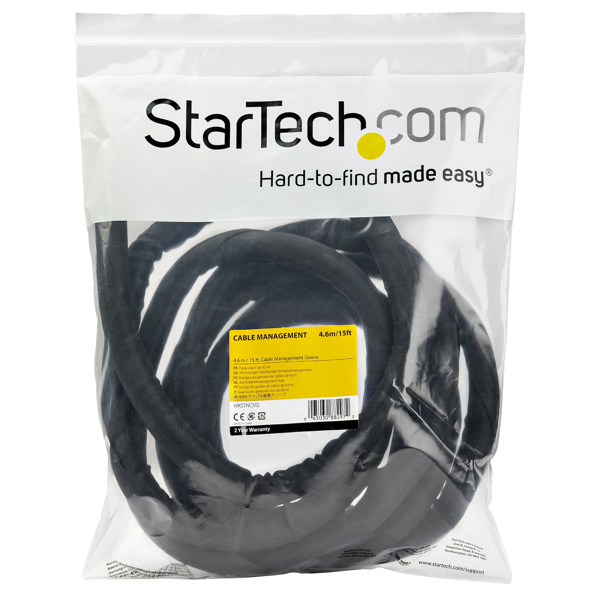 StarTech 15' / 4.6 m Cable Management Sleeve - Trimmable Fabric - Cord Concealer - Wire Hider - Cord Organizer (WKSTNCM2) Cable Cover - WKSTNCM2