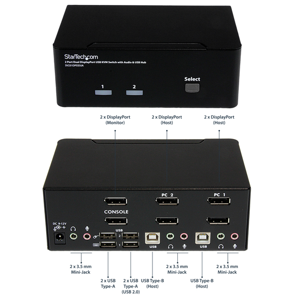 2-Port DisplayPort KVM Switch - SV231DPDDUA2