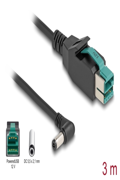 Delock PoweredUSB cable - USB PlusPower (12 V) (M) to DC jack 5.5 x 2.1 mm (M) angled - 80013