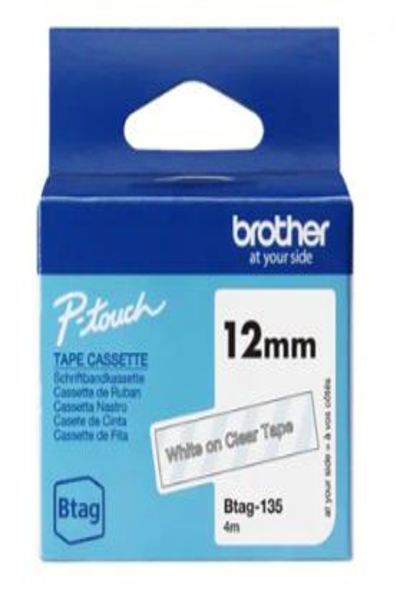 Brother BTAG-135 Vit på Transparent - BTAG135