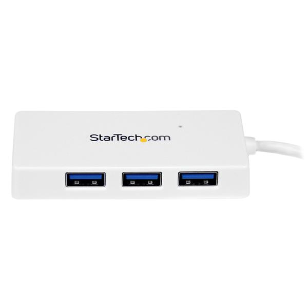 StarTech 4 Port USB 3.0 SuperSpeed ​​Hub - White - Portable external mini USB hub with built-in cable - Hub - 4 ports - ST4300MINU3W