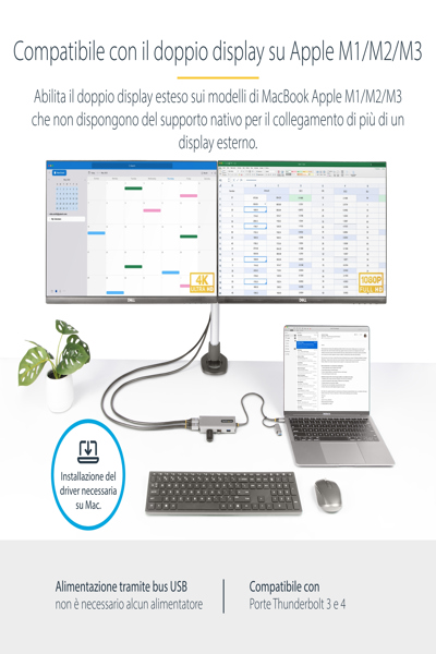 StarTech.com USB-C multiportadapter med ansluten USB-C till USB-A-dongel, dubbel HDMI (4K 30Hz/1080p 60Hz), 3x USB-A, minidockningsstation för laptop, resedockning, 40 cm kabel - 167B-USBC-MULTIPORT