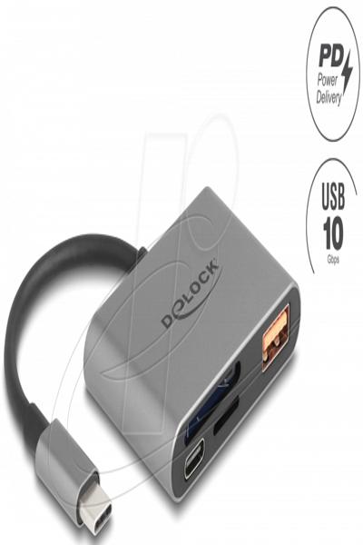 Delock USB-C Card fÃƒÂ¼r SD und Micro Speicherkarten+ USB 10 Gbps - Card-Reader - Secure Digital (SD) - 91016