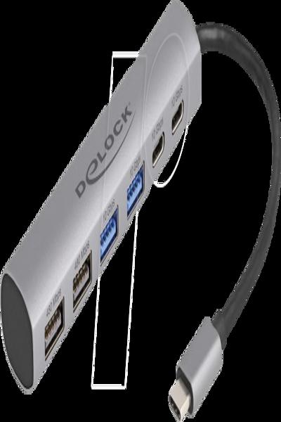 Delock 6 Port USB Hub with 4 x USB Type-A female and 2 x USB Type-C female - 64232