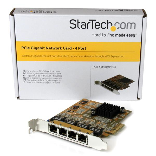 StarTech 4-Port PCIe Gigabit Network Adapter Card - Internal - Wired - PCI Express - Ethernet - 2000 Mbit/s - ST1000SPEX43