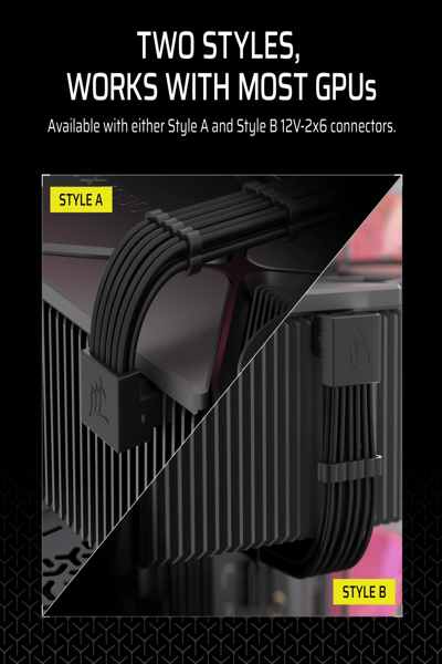 Corsair Right Angled Embossed PCIe 5.1 12V-2x6 Cable 600W Type-4 UL1569 16AWG 105C VW-1 - Cable - Current/Power Supply - CP-8920348