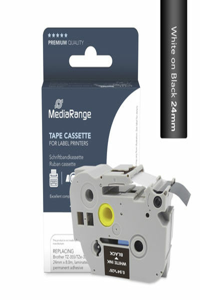 MediaRange 24 mm vit/svart tejp - MRBTZ355