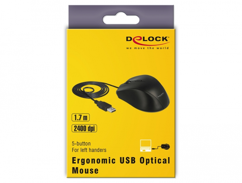 Delock 12548 - Left-hand - Optical - USB Type-A - 2400 DPI - Black - 12548